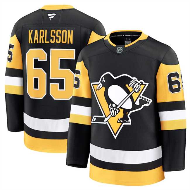 Mens Pittsburgh Penguins #65 Erik Karlsson Black 2024-25 Home Stitched Hockey Jersey Dzhi